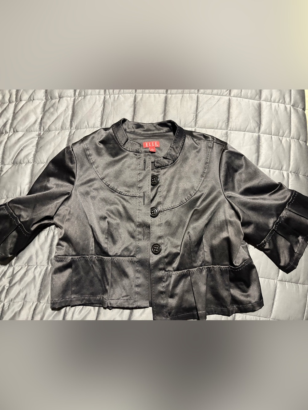 ELLE Black Satin Cropped Button-Up Jacket